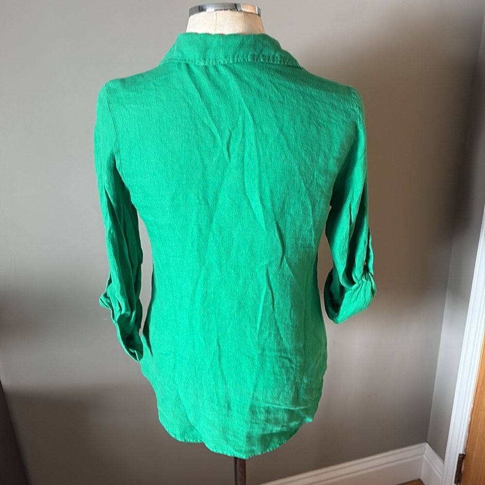 Zara Green Linen Button-Up Women's Shirt - Picture 9 of 12